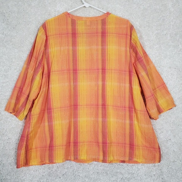 Catherines Women Metallic Plaid Henley Top 2X 3/4 Sleeve Pullover Lightweight - Picture 8 of 12